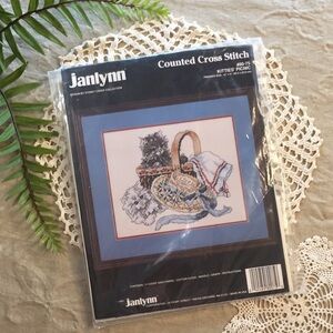 Vintage New 1991 Kitties Picnic Counted Cross Stitch Kit Janlynn